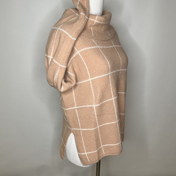 Lulus Small Pullover Sweater Pink Windowpane Turtleneck Stretch Side Slit Womens - Picture 2 of 9